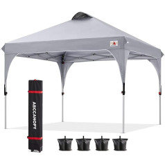 Abccanopy 3 x 3 m lapene Ūdensnecaurlaidīga pop-up dārza lapene Festivāls Saules aizsardzība Āra lapene ar ratiņu pārvadāšanas somu Bonus 4 x svara maisiņi, 4 x virves, 4 x stieņi, pelēka krāsa