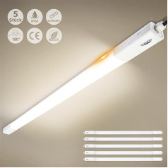 TONFFI Pack of 5 Wet Room Light LED 150 cm, 60 W 7000 LM LED Tube, Series Connection, Neutral White, IP65 ūdensnecaurlaidīgs mitrās telpas lampa, vannas gaisma, griestu gaisma pagrabam, darbnīcai, garāžai, noliktavai,