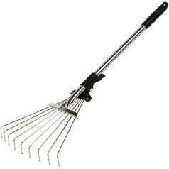 Adjustable Garden Leaf Rake Telescopic Alloy Grass Tool with Multiple Teeth Metal Rake for Leaf Hay Grass on Lawn and Yard (Assorted Colour)