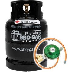 Cago Premium BBQ gāzes pudele 8 kg nepiepildīta komplektā ar gāzes regulatoru 50 mbar un gāzes šļūteni 100 cm grilam Grila pamatnes skapim Kempinga plīts gāzes plīts komplekts