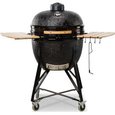 Kamado Bono Grande BBQ grils un 6 papildu grila piederumi, bez maksas - melns Kamado grils - keramikas grils lietošanai ārpus telpām - ideāli piemērots grilēšanai un grilēšanai, diametrs 64 cm