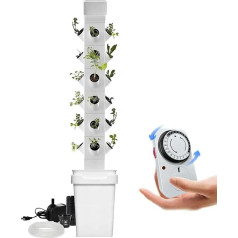 ABBNIA Hydrokultur-Anbausystem, 24 Pods, vertikaler Hydrokultur-Turm, intelligentes Gartenpflanzgefäß-Keimungsset, Aeroponik-Anzuchtset mit Hydratationspumpe, Adapter, Netztöpfen, Timer/1 Stück ()