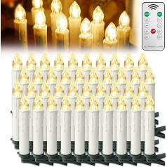 NAIZY LED sveces ar taimera funkciju Tālvadības pults Pack of 40 Warm White Christmas Candles Flickering Flame Wireless Christmas Scandle AA Battery IP44 LED Candle with Clip for Decoration (bez