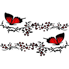 Butterfly Flowers Car Sticker, Asudaro Pack of 2 Waterproof Butterfly Sticker Car Tattoo Car Bonnet Sticker Decoration Eyebrow Lamp for SUV Truck Wall Picture 30 cm x 11 cm, Black Red