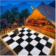 Āra platība paklājs 5x8ft Patio RV kempings ar LED gaismas joslu Ūdensizturīgs plastmasas salmu paklājs Reversible Portable Floor Mats Outdoor Decor iekštelpu paklājs Balkons