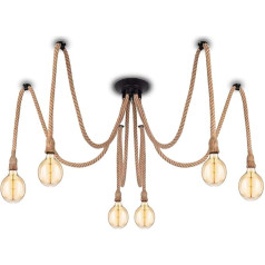 AUPERTO Industrial Textile Cable Pendant Light - 6 x 2 m Retro DIY Vintage kaņepju virves lustra ar E27 lampu turētājiem pārtikai, zālē, restorānā, bārā, kafejnīcā