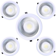 JANDEI 30W iegremdēts COB LED downlight apaļš balts alumīnija rāmis 213x50mm (200mm uzstādīšanas caurums) 2700LM IP44 aukstā gaisma 6000K - 5 vienības