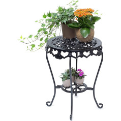 Relaxdays Blumenhocker rund Größe L aus Gusseisen HBT ca. 51 x 40 x 40 cm Blumenständer mit 2 Ablagen Beistelltisch für Blumen und Dekoration in Haus und Garten Hocker für Pflanzen, schwarz