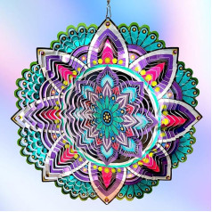 Hippolytusiart Mandala Purple Star Wind Chime 3D nerūsējošā tērauda Ziemassvētku rotājumi pagalmam un dārzam 12 collu lāzera griezuma metāla kinētiskā pagalma mākslas apdare āra iekštelpu vēja skulptūra