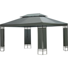 Mondeer Dārza lapene ar dubulto jumtu, 3 x 4 m, 12 m², dārza telts, dārza lapene, metāla rāmis, izturīgs jumta tents, ūdensnecaurlaidīgs, luksusa moderns stils, pelēks