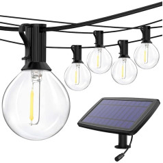 Yohencin Solar Fairy Lights LED, 7,6 m / 25 pēdas G40 ūdensizturīga pasaku gaisma iekštelpām un ārpus telpām Silti balta 4 režīmu dārza virtenes dekorēšanai (25 spuldzes + 1 rezerves spuldze)