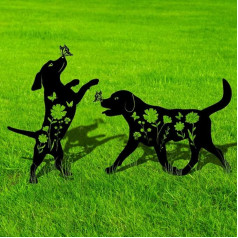 Metall-Gartendekorpfähle, 2 Stück, Metall-Hunde-Silhouette, Bodenpfähle, Dekoration für Garten, Hof, Topf, Landschaft, Gehweg, niedliche Gartenpfähle, 41,9 cm