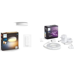 Philips Hue White Amb. Enrave griestu gaisma S White 1200 lm ar dimmera slēdzi un baltu un krāsainu Amb. Lightstrip Plus 2 m bāzi, 1600 lm, 16 miljoni krāsu, vadāma ar lietotnes palīdzību, saderīga ar Amazon