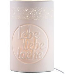 GILDE Porcelāna lampa - Galda lampa Ellipse Live Love Laugh - Dekorācija Dzīvojamā istaba - Dāvana Balta Augstums 28,5 cm