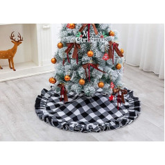 E-FirstFeeling 121,9 cm Bufalo pleds Ziemassvētku eglītes svārki Liels pleds eglītes svārki Xmas rotājumi Ziemassvētku svētku svinību rotājumiem (Ruffles Black White)