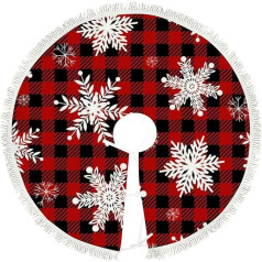 Buffalo Pattern Snowflakes Red Christmas Tree Skirt for Party Holiday New Year Winter Decorations for Indoor Outdoor 36 Inch