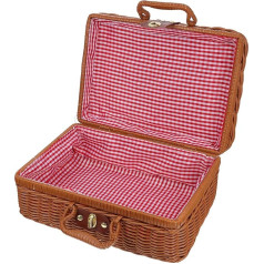 DOITOOL 1 x Rattan Suitcase Picnic Basket with Inner Lining, Retro Wicker Storage Case for Picnic, Vintage Rattan Handbag with Handles and Leather Straps, Metal Lock for Camping,