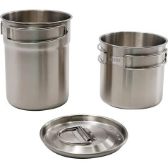 Zreneyfex 2-teiliges Camping-Becher und Tassen aus 304 lebensmittelechtem Edelstahl, leicht mit faltbarem Griff, Outdoor-Kochgeschirr-Set mit belüftetem Deckel, 935 ml, Rucksackreisen, Picknick