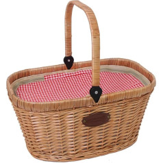 Les Jardins de la Comtesse - Chantilly red chequered basket made of covered willow / cooler compartment inside / for shopping on the market / for picnic or beach / foldable handle - 48 cm x 29 cm x 27 cm