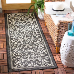 Safavieh Courtyard Collection CY2098-3908 70 x 300 cm Black/Sand Non Pil Viegli kopjams mazgājams skrejceļš iekštelpās un ārpus telpām Ideāli piemērots terasei, pagalmam, dubļiem