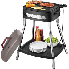 Unold Barbecue Power Grill Elektro Standgrill mit manueller Temperatureinstellung Schwarz, Silber