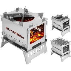 MJARTORIA Camping Stove Wood Stove Camping Charcoal Grill Nerūdijančio plieno nešiojamas BBQ grilio rinkinys Lauko orkaitė Wood Stove Camping Stove with Storage Bag Wooden Stove for Camping Cooking Picnic BBQ