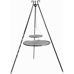 CookKing grozāms grils H 180 cm ar dubultajām restēm no neapstrādāta tērauda 70 cm + 40 cm statīvs Grils ar statīvu Tripod Grilēšana uz statīva