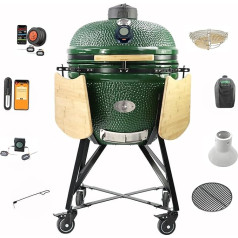 YNNI TQTT25GR XL šķeldas padevējs Kamado Komplekts Krāsns BBQ Grills Papildus Komplekts ar ratiņiem 63,5 cm Zaļš