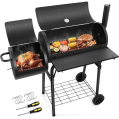 HaSteeL Outdoor Barbecue Charcoal Grill with Offset Smoker Camping Grill for Patio Backyard Garden Party Picnic Large 420.SQ.IN Cooking Surface 2 Screwdrivers and 6 Hooks Black