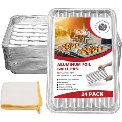 Forest & Twelft Aluminiumfolie Grillschalen - 24 Stück - Einwegbehälter zum Grillen, Backen, Braten und Kochen - komplett mit saugfähigem Handtuch