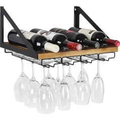 J Jackcube Design Jackcube MK478A Rustic Wood Wine Rack Sienas stiprinājums ar 4 metāla stiepļu stikla kronšteiniem Mājas virtuves apdares uzglabāšanas statīvs