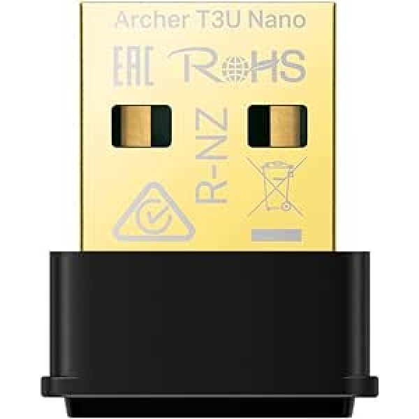 TP-Link Archer T3U Nano WiFi Stick personālajam datoram, AC1300 divjoslu USB tīkla kartes adapteris, nanoizmērs, MU-MIMO, WPA3, Windows un Mac OS