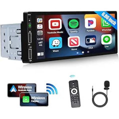 [Upgrade Wireless] CAMECHO 1 DIN automašīnas radio ar Apple CarPlay, Bluetooth 5.1, Android Car, 6,86 collu IPS displeju, 3 USB porti, Aux-in, TF, automašīnas MP5 atskaņotājs atbalsta FM spoguļa savienojumu + mikrofonu