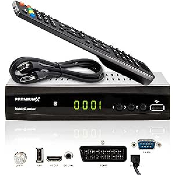PremiumX Satellite Receiver HD 521 FTA Digital SAT TV Receiver DVB-S2 FullHD HDMI SCART 2X USB Multimedia Player 12 V External Power Supply