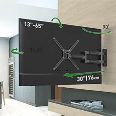 Barkan 76 cm garš televizora sienas stiprinājums, 13-65 collu grozāms/saliekams/pilnas kustības plakans un izliekts televizora stiprinājums, iztur līdz 36 kg, īpaši garš pagarinājums, LED OLED LCD, maks. VESA 400 x 400