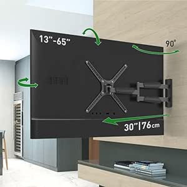 Barkan 76 cm Long TV Wall Mount, 13-65 Inch Swivel/Tilt/Full Motion Flat & Curved TV Mount, Holds up to 36 kg, Extra Long Extension, for LED OLED LCD, Max. VESA 400 x 400