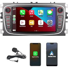 Automašīnas radio priekš Ford Focus Mondeo C-MAX S-MAX Galaxy II Kuga Black ar bezvadu Apple Carplay Android Car 7 collu HD skārienekrāna automašīnas radio ar AM/FM/RDS DSP Bluetooth USB spoguļa saiti EQ SWC