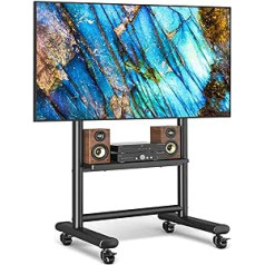 RFIVER TV Stand Rollable with Shelf for 50 to 86 Inch Flat & Curved TVs, Height-Adjustable TV Floor Stand with Wheels, Mobile TV Stand, Black, TV Cart up to 68 kg, Max. VESA 800 x 600 mm