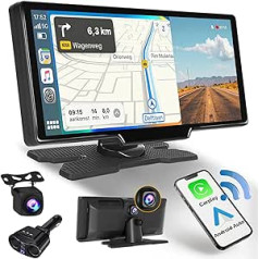 Hikity pārnēsājamais 9,3 collu IPS skārienekrāna automašīnas radio ar bezvadu Apple Carplay Android automašīnas navigāciju ar atpakaļskata kameru Bluetooth FM radio raidītājs Siri DVR video ierakstīšana WDR AUX 32GB SD karte