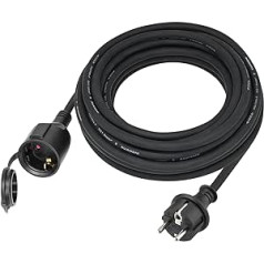 Verlängerungskabel Outdoor 5m für den Außenbereich, Gummi Verlängerung Stromkabel außen mit Schuko Stecker, IP44 Verlängerungsleitung H07RN-F 3G1,5 mm² Kabel, mit Schutzkappe, 3500W, 16A, Schwarz 250V