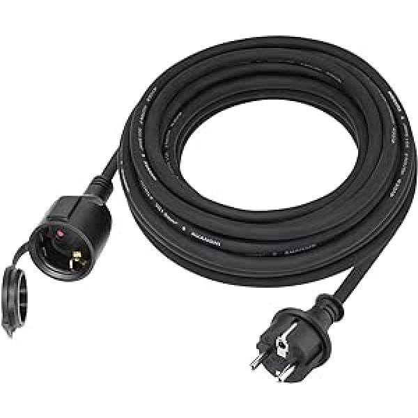 Verlängerungskabel Outdoor 5m für den Außenbereich, Gummi Verlängerung Stromkabel außen mit Schuko Stecker, IP44 Verlängerungsleitung H07RN-F 3G1,5 mm² Kabel, mit Schutzkappe, 3500W, 16A, Schwarz 250V