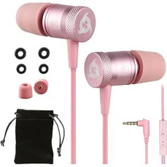 KLIM Fusion austiņas ausīs ar mikrofonu, izturīgas, novatoriskas: ausīs ievietojamas austiņas ar Memory Foam 3,5 mm ligzdu, Sport Gaming in-ear Rose Gold