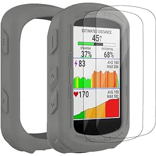 Moorovgi iepakojums, kurā ir 2 rūdīta stikla ekrāna aizsargi + futrālis, kas saderīgs ar Garmin Edge 540, aizsargplēve ekrāna aizsargplēve GPS velosipēda datora piederumi, kas paredzēti Garmin Edge 540 (pelēks)