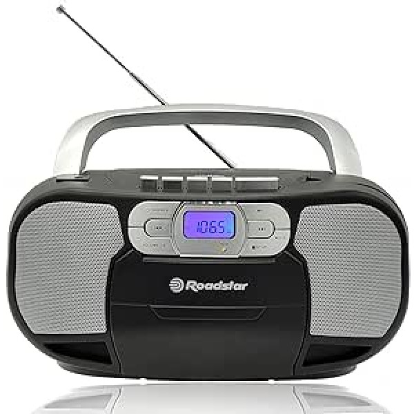 Roadstar RCR-4635UMP/BK Portable CD Radio Cassette, Digital Radio PLL FM Radio, Boombox CD MP3 Player, USB, AUX-IN, Headphone Output, Black