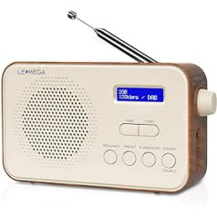 LEMEGA PR2 pārnēsājams DAB/DAB+ un FM digitālais radio, kompakts kabatas dizains, personīgās kabatas, DAB radio, modinātājs, 40 iepriekš iestatītas stacijas, austiņu izeja, darbināms ar baterijām vai elektrotīklu — riekstkoks