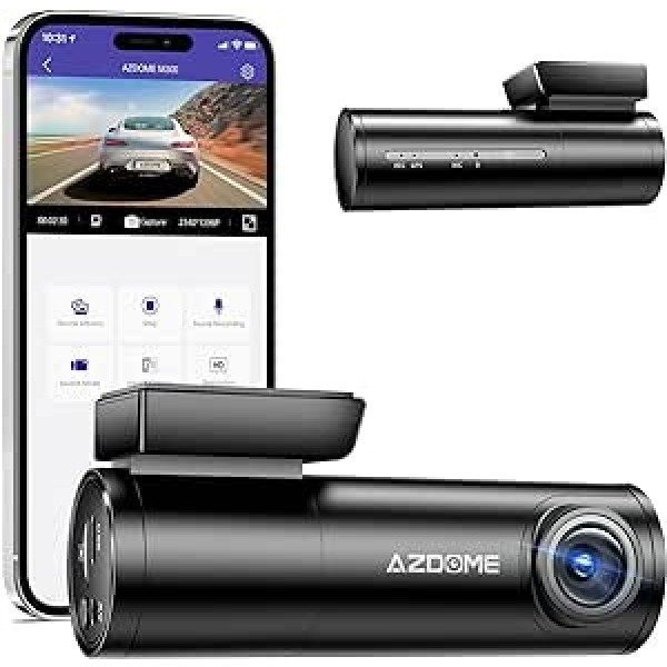 AZDOME M300 FHD 1296P Dash Cam WiFi ar lietotņu vadību, angļu balss vadība, 170° platleņķis, Super Night Vision, cilpas ierakstīšana, G sensors, stāvvietas uzraudzība, super kondensators