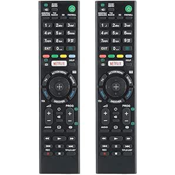 ASHATA TV tālvadības pults, 2PCS Sony TV Remote Mājas TV tālvadības pults Nomaiņa priekš Sony KDL-43W808C RMTTX100 KD-43X8305C, Daudzfunkcionāla, Liels pārraides diapazons, Nodilumizturīgs