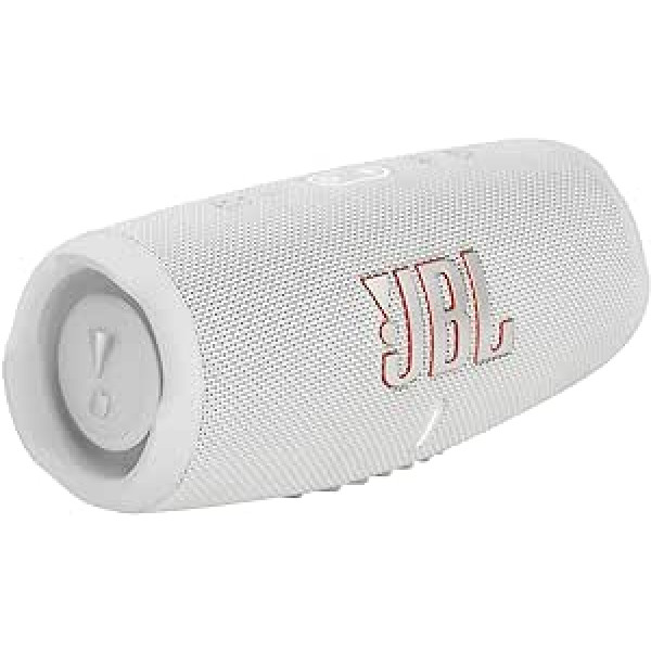 JBL Charge 5 Bluetooth skaļrunis, ūdensizturīgs pārnēsājams Boombox ar iebūvētu barošanas bloku, viena akumulatora uzlāde līdz 20 stundām bezvadu mūzikas baudīšanai, balts