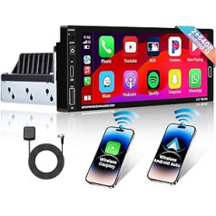 G+64G Hikity Android 13 automašīnas radio 1 DIN bezvadu Apple Carplay Android automašīna ar GPS 6,9 collu skārienjutīgu displeju ar Bluetooth spoguļa saiti FM/RDS EQ WiFi USB C tipa atpakaļgaitas kamera