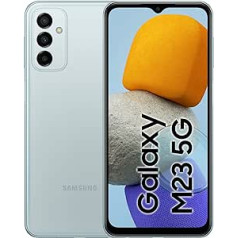 Samsung Galaxy M23 5G, Android viedtālrunis, 6,6 collu Infinity-V TFT displejs, 5000 mAh akumulators, 4 GB RAM, 128 GB atmiņa, divas SIM kartes, gaiši zils